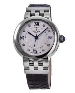 Brand New Tudor Clair De Rose M35800-0006 White Dial Black Leather Women's Watch