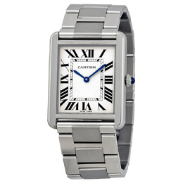 Pre-owned Cartier Tank Solo Mens Watch Pale Silvered Opaline Dial w5200014