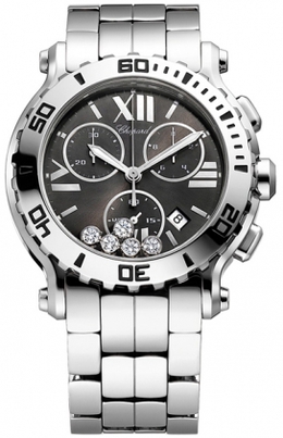 Pre-owned Chopard Happy Sport Chrono Chronograph Black Dial with 5 Floating Diamonds Dial Ladies Watch 288499-3008