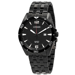 Citizen Quartz Black Dial Mens Watch with Black Plated Case and Bracelet Model BI5055-51E