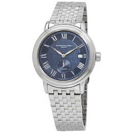 Raymond Weil Maestro Mens Automatic Watch - Model 2838-ST-00508, Blue Dial with Silver-tone Case and Bracelet