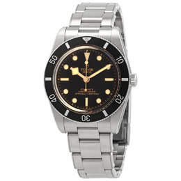 Tudor Black Bay 54 Mens Automatic Chronometer Watch - Silver Stainless Steel Case with Black Dial and Aluminum Bezel