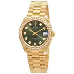 Rolex Datejust 31 Olive Green Diamond Dial Ladies 18kt Yellow Gold President Watch 278288GNDP m278288rbr-0007