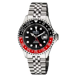 Gevril Wall Street GMT Black Dial Coke Bezel Mens Watch 4954b
