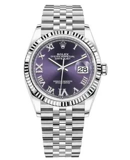 Rolex Datejust m126234-0021 - 36mm Steel & White Gold, Aubergine Dial with Diamond Pave Roman Dial