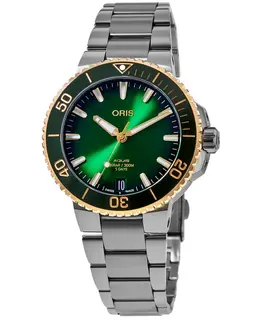 Oris Aquis Date Green Dial Yellow Gold & Steel Men's Watch Model 01 400 7769 635-07