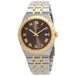 Tudor Royal Automatic Mens Watch M28503-0007 Brown Dial, Gold Bracelet
