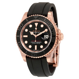 Rolex Yacht-Master Mens Automatic Black Dial 18kt Everose Gold Case Chronometer Movement with Black Rubber Strap