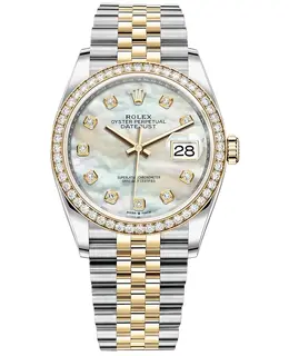 Rolex Datejust 36 Yellow Gold Diamond Mother of Pearl Dial Watch Model M126283RBR-0009