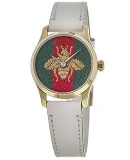 Gucci G-Timeless Women's Watch YA1265009 Gold Tone Case, Off White Leather Strap