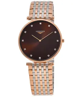 Longines La Grande Classique Men's Watch Model L47661677 Brown Dial Stainless Steel and Rose Gold PVD Deployment Clasp