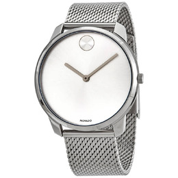 Movado Mens Bold Quartz Watch 3600589 - Silver Dial with Stainless Steel Mesh Bracelet