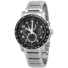 Citizen Perpetual Alarm World Time Chronograph GMT Black Dial Watch at8124-83e