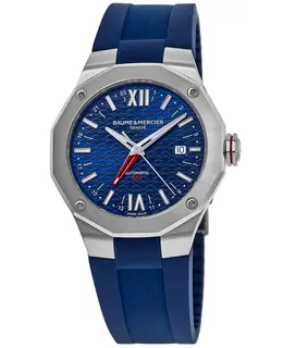 Brand New Authentic Baume & Mercier Riviera Automatic GMT Blue Dial Rubber Strap Men's Watch 10659 m0a10659