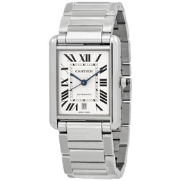 Cartier Tank Automatic Silver Dial Mens Watch wsta0053