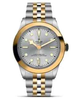 Authentic Tudor Black Bay S&G Two Tone Steel Watch with Silver Dial and Yellow Gold Bracelet - Model M79663-0002