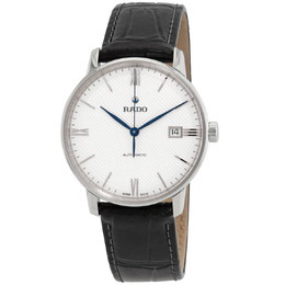 Rado Coupole Classic Automatic Mens Watch White Dial, Silver-tone Steel Case with Black Leather Strap - Item: R22860075
