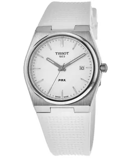 Tissot PRX Quartz Watch t137.410.17.011.00, White Dial with Silver Tone Hands and Index Markers, Rubber Strap
