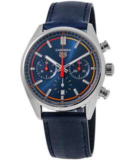 Tag Heuer Carrera Chronograph Blue Dial Leather Strap Men's Watch cbn201d.fc6543