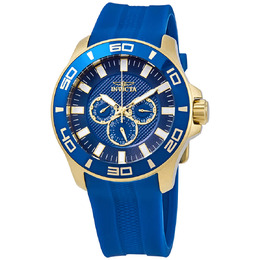 Invicta Pro Diver Blue Dial Mens Watch 28002 - Gold-tone Steel Case & Silicone Strap with Analog Display and Date Function