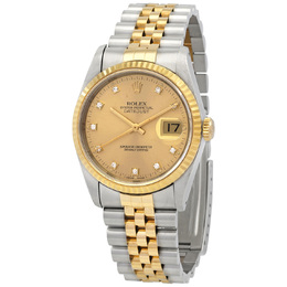 Pre-owned Rolex Datejust Automatic Diamond Champagne Dial Mens Watch 16233cdj