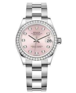 Rolex Datejust 31 - Brand New Authentic M278384RBR-0035 - White Rolesor Case with Pink Diamond Dial and Diamond Bezel, Stainless Steel Bracelet