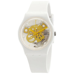 SO31W105 Swatch Bioceramic Yellow Hands White Dial Small Unisex Watch