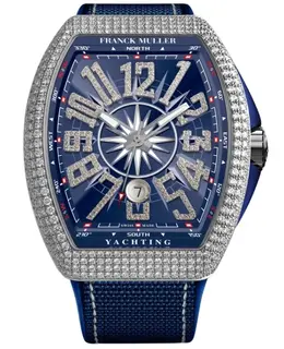 New Franck Muller Vanguard Yachting Watch Blue Dial Diamond Fabric Strap Model V-41