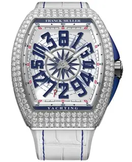 Franck Muller Vanguard Crazy Hours Silver Blue Dial Leather Strap Men's Watch Model V45CHDYACHTACW