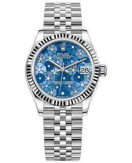 Rolex Datejust 31 Stainless Steel & White Gold Azzuro-Blue Diamond Floral Motif Dial Women's Watch Model M278274-0036