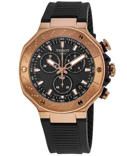 Tissot T-Race Chronograph t141.417.37.051.00 - Black Dial, Rose Gold PVD Stainless Steel Case with Rubber Strap