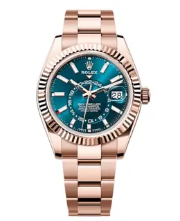 Rolex Sky-Dweller Men's Watch - New 2023 Model, Authentic Blue-Green Dial Rose Gold Oyster Bracelet