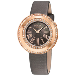 Gevril Gandria Mother of Pearl Dial Ladies Watch, Rose Gold-Tone Case with Grey Leather Strap - Model 12252