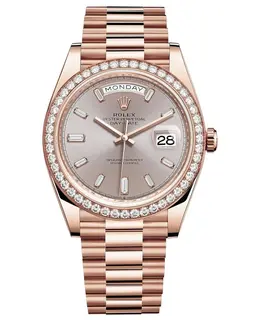 Rolex Day-Date 40 Model M228345RBR-0007 18k Everose Gold Sundust Diamond Dial Diamond Bezel Men's Watch
