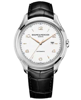 Baume & Mercier Clifton Club Automatic White Dial Black Alligator Leather Strap Men's Watch Model 10365