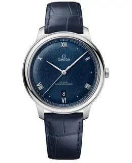 Omega De Ville Prestige Co-Axial Chronometer Power Reserve 41mm Blue Dial Leather Strap Men's Watch 434.13.40.20.03.001