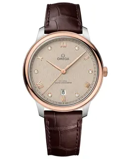 Omega De Ville Prestige Co-Axial Master Chronometer 40mm Off White Diamond Dial Leather Strap Men's Watch 434.23.40.20.59.001