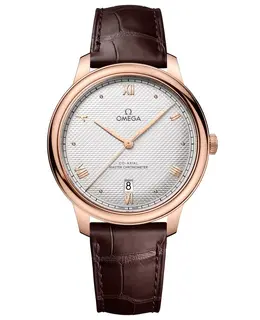 Omega De Ville Prestige Co-Axial Master Chronometer 40mm Silver Dial 18k Rose Gold Leather Strap Men's Watch 434.53.40.20.02.001