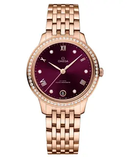Omega De Ville Prestige Co-Axial Master Chronometer 34mm Red Dial Diamond 18k Rose Gold Women's Watch 434.55.34.20.61.001