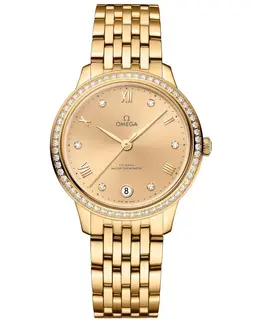 Omega De Ville Prestige Co-Axial Master Chronometer 34mm Gold Diamond Dial 18k Rose Gold Women's Watch 434.55.34.20.58.001