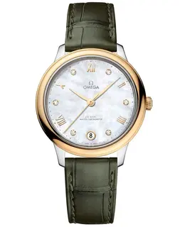 Omega De Ville Prestige Co-Axial Master Chronometer 34mm Mother of Pearl Diamond Dial Leather Strap Women's Watch 434.23.34.20.55.002 434.23.34.20.55.