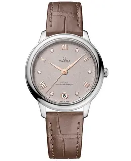 Omega De Ville Prestige Co-Axial Master Chronometer 34mm Grey Diamond Dial Leather Strap Women's Watch 434.13.34.20.52.002