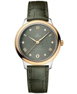 Omega De Ville Prestige Co-Axial Master Chronometer 34mm Green Diamond Dial Leather Strap Women's Watch 434.23.34.20.60.001