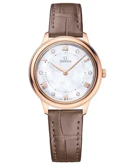 Omega De Ville Prestige Quartz 30mm Mother of Pearl Diamond Dial Leather Strap Women's Watch 434.53.30.60.55.001