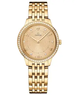 Omega De Ville Prestige Quartz 30mm Gold Dial Diamond 18k Yellow Gold Women's Watch 434.55.30.60.58.001
