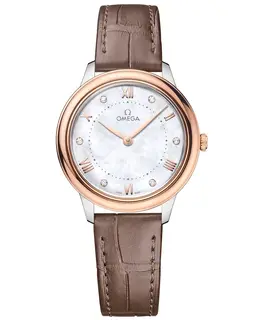Omega De Ville Prestige Quartz 30mm Mother of Pearl Diamond Dial Leather Strap Women's Watch 434.23.30.60.55.001