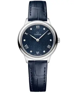 Omega De Ville Prestige Quartz 27.5mm Blue Diamond Dial Leather Strap Women's Watch 434.13.28.60.53.002