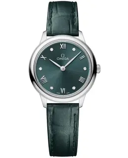 Omega De Ville Prestige Quartz 27.5mm Green Diamond Dial Leather Strap Women's Watch 434.13.28.60.60.001