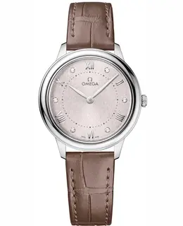 Omega De Ville Prestige Quartz 30mm Rose Diamond Dial Leather Strap Women's Watch 434.13.30.60.52.001