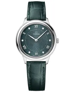 Omega De Ville Prestige Quartz 30mm Green Diamond Dial Leather Strap Women's Watch 434.13.30.60.60.001